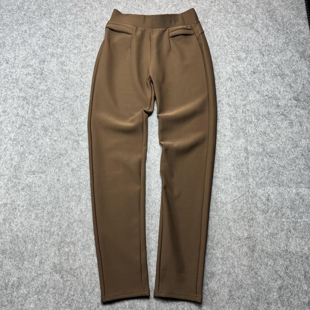 New Mix Dress Pants Womens S/M Brown Pull On Straight Leg Slim Knit Stretch